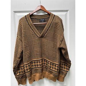 Christian Dior Monsieur Sweater V-neck Men's Large‎ Houndstooth Geometric VTG